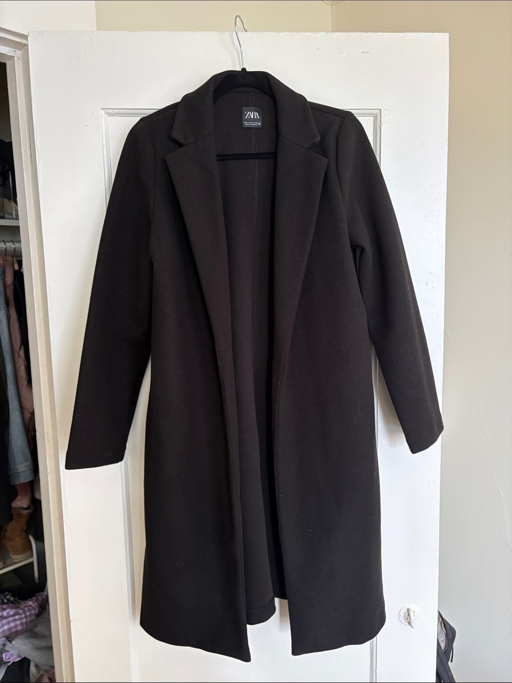 BLACK Zara Open Front Lapel Collar Coat